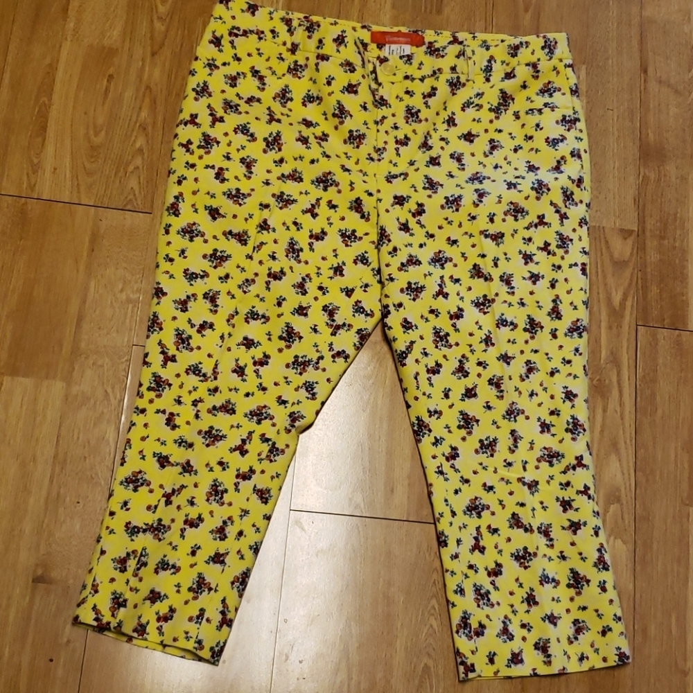 ANTHRO Cartonnier yellow floral capris sz 14